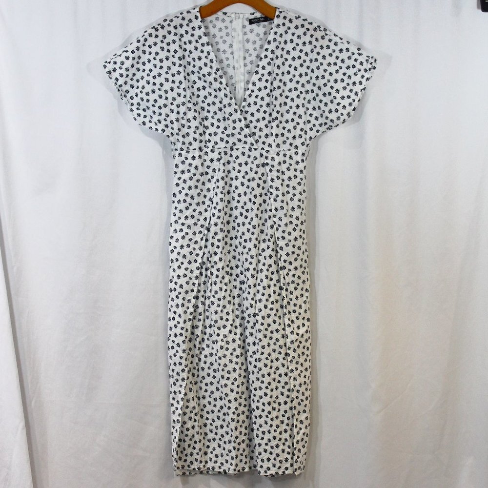 Nasty Gal Black‎ White Floral V Neck Short Sleeve Midi Dress